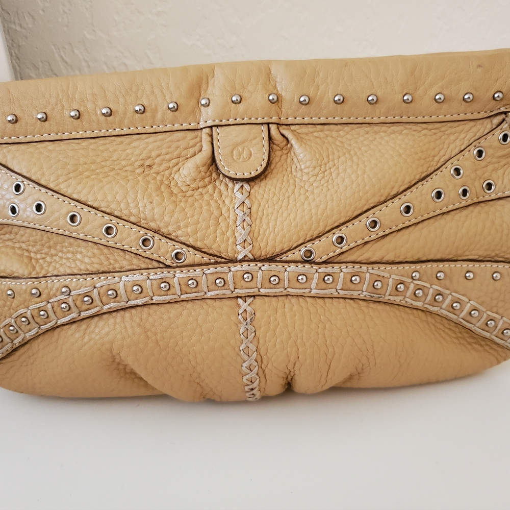 Studded Tan Leather Clutch